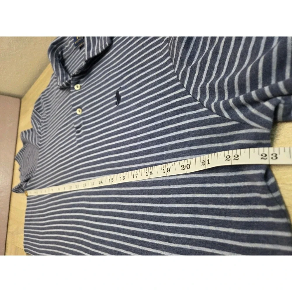 Polo Ralph Lauren Shirt Men Large Blue Striped Two Tone Classic Fit Short Sleeve